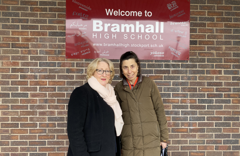 Mary Robinson MP visiting Bramhall High School with Baroness Barran