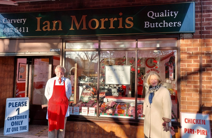 Mary Robinson MP at Ian Morris Butchers in Heald Green