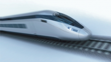 A graphic depicting the exterior design of the HS2 train.