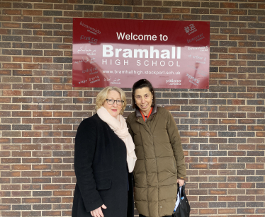 Mary Robinson MP visiting Bramhall High School with Baroness Barran